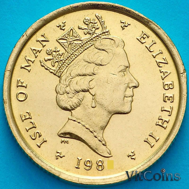 Монета Острова Мэн 1 фунт 1989 год. Первый мобильный телефон. АА Монета Острова Мэн 1 фунт 1989 год. Первый мобильный телефон. АА