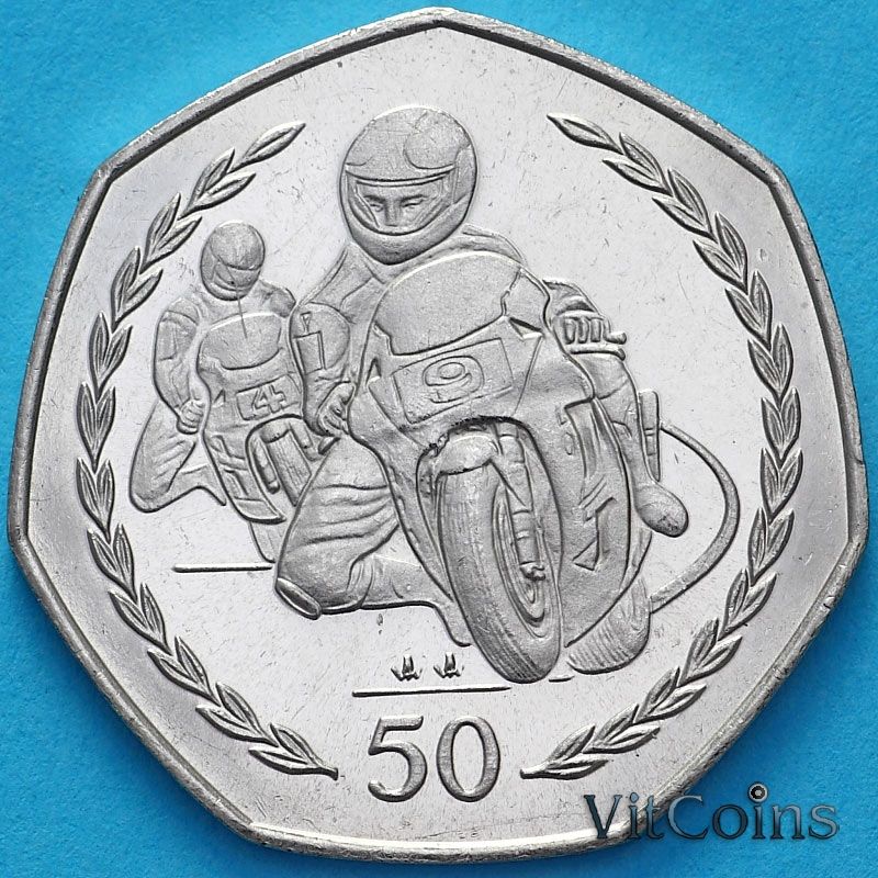Монета Остров Мэн 50 пенсов 1997 год. Мотогонки "Tourist Trophy".