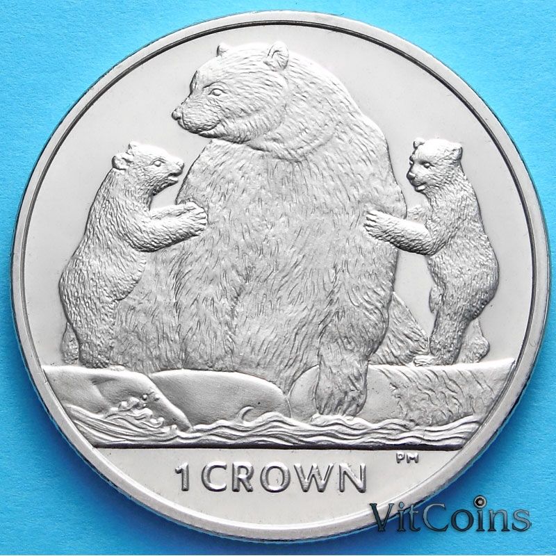Монета Остров Мэн 1 крона 2013 год. Медведи