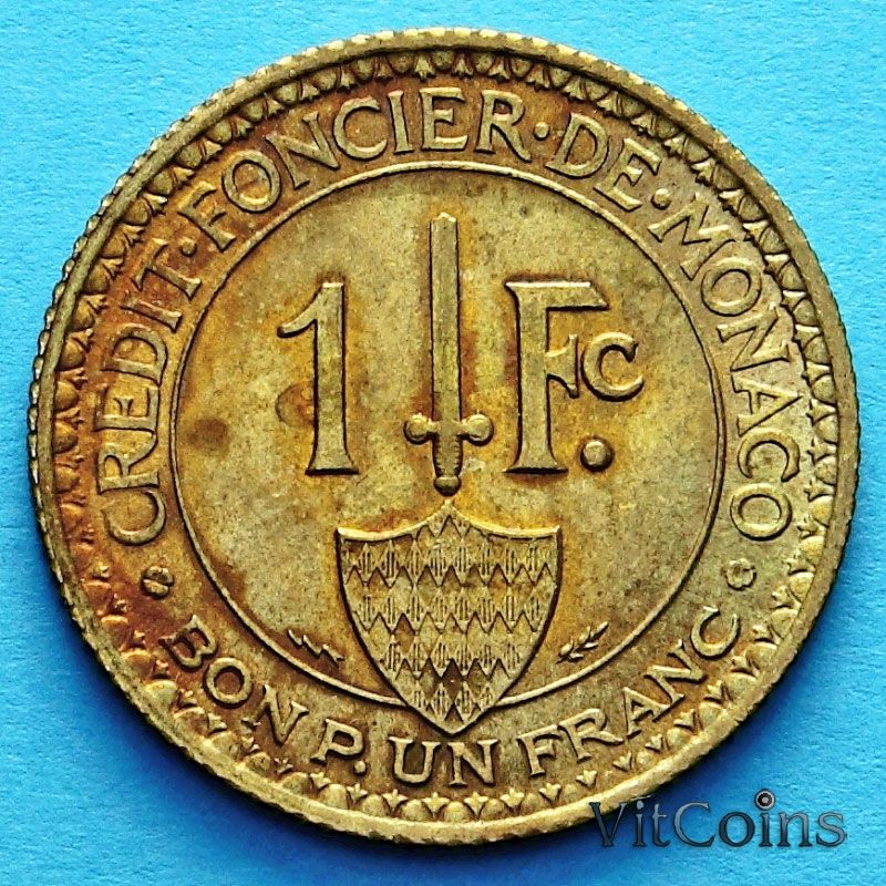 Монета Монако 1 франк 1926 год. Геракл с луком. UNC. №2