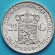 Монета Нидерланды 2 1/2 гульдена 1939 год. Вильгельмина. Серебро.