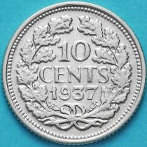 Нидерланды 10 центов 1937 год. Серебро.