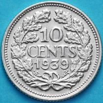 Нидерланды 10 центов 1939 год. Серебро.