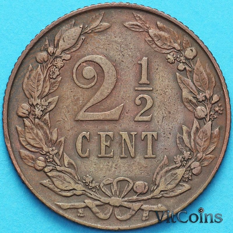 Монета Нидерландов 2 1/2 цента 1905 год.