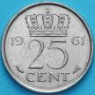 Монета Нидерланды 25 центов 1950-1966 год. Рыбка.