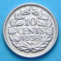 Нидерланды 10 центов 1938 год. Серебро.