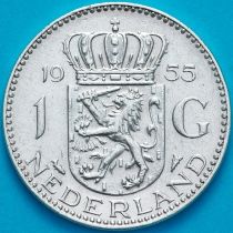 Нидерланды 1 гульден 1955 год. Серебро.