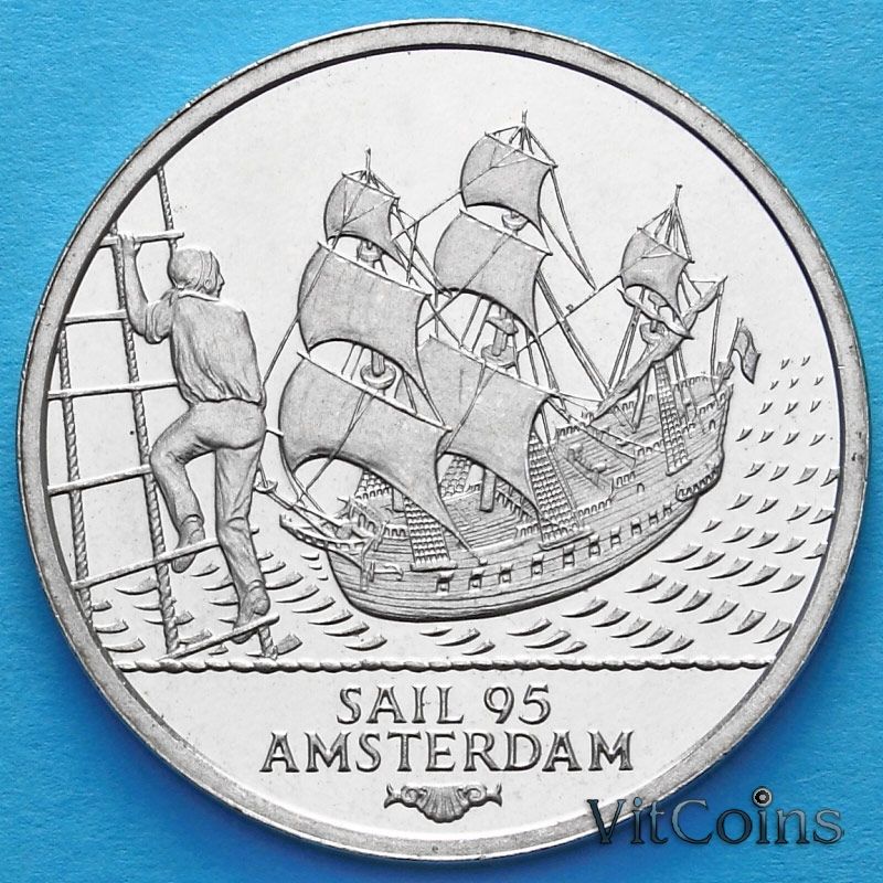 Монета Нидерландов 2 экю 1995 год. Парусник "Batavia".