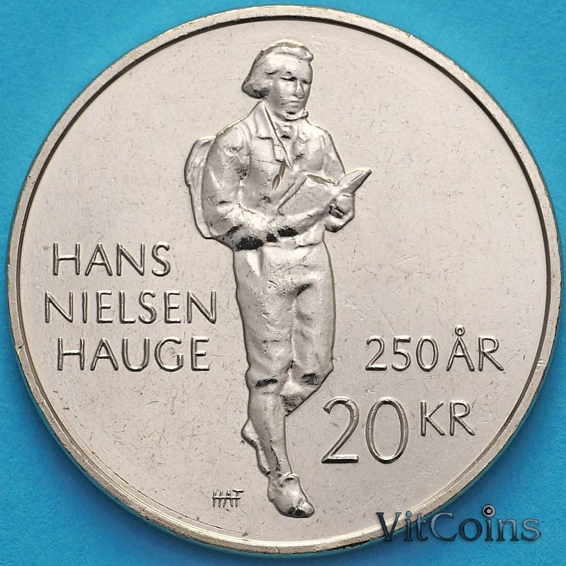 Монета Норвегии 20 крон 2021 год. Ханс Нильсен Хауге
