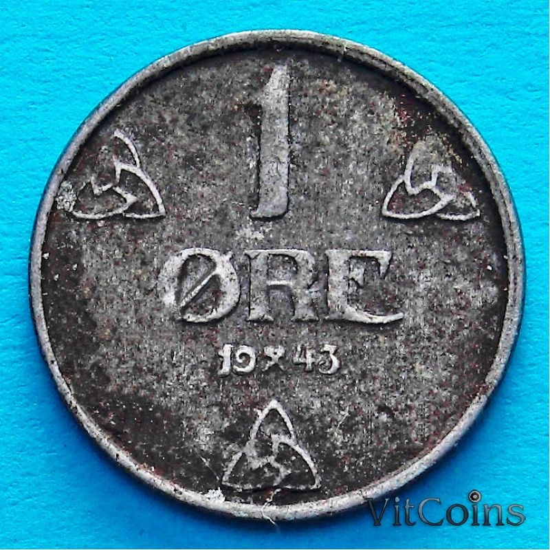 Монета Норвегия 1 эре 1943 год.