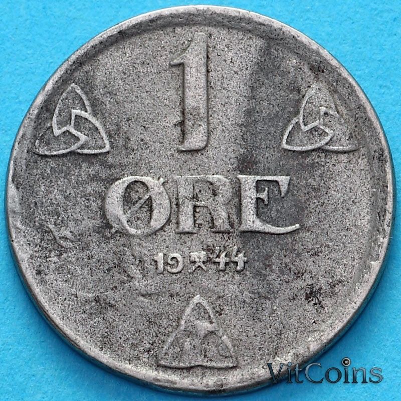 Монета Норвегия 1 эре 1944 год.