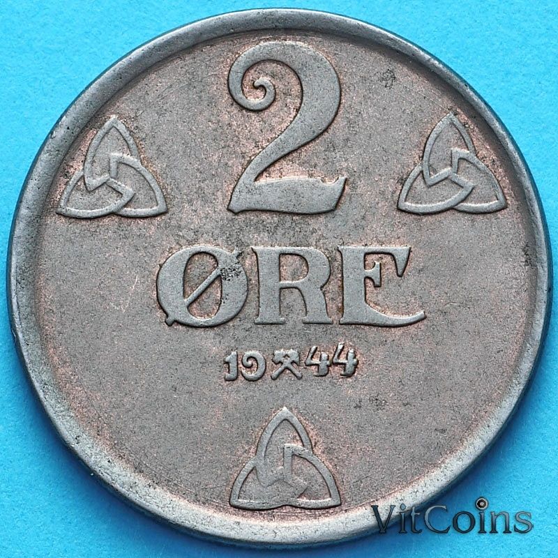 Монета Норвегия 2 эре 1944 год.