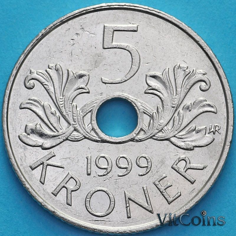Монета Норвегия 5 крон 1999 год.