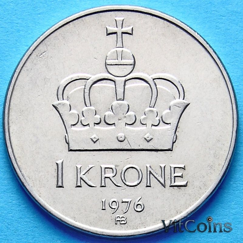 Монета Норвегии 1 крона 1975-1985 год.