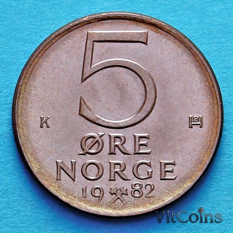 Монета Норвегия 5 эре 1982 год.