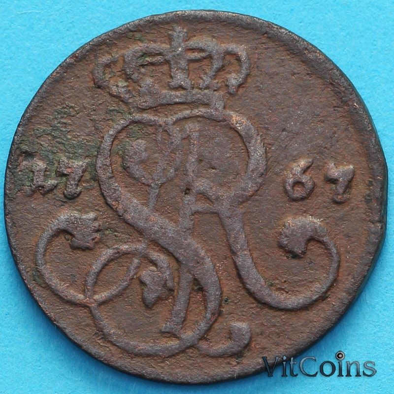 Монета Польша 1 грош 1767 год.