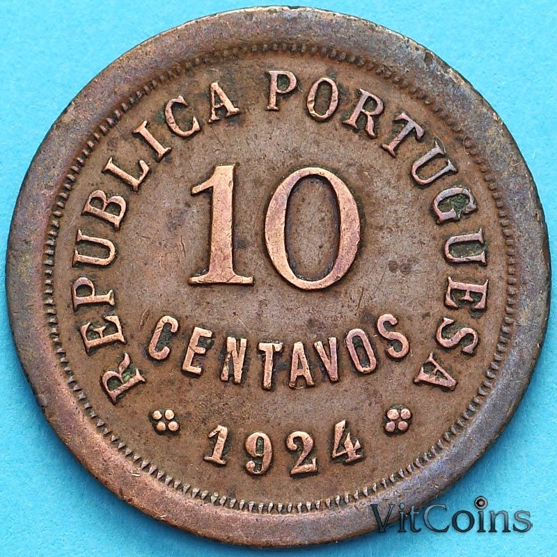 Монета Португалия 10 сентаво 1924 год.