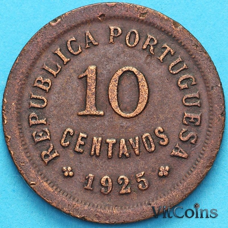Монета Португалия 10 сентаво 1925 год.