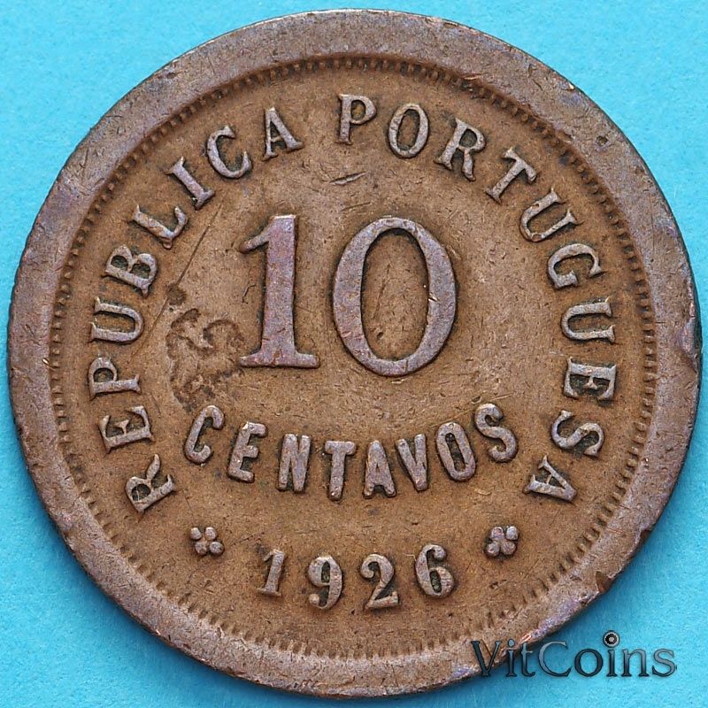 Монета Португалия 10 сентаво 1926 год.