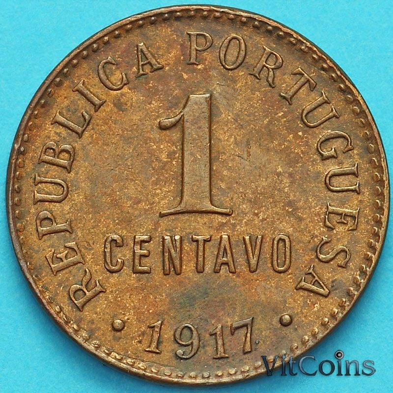 Монета Португалия 1 сентаво 1917 год.
