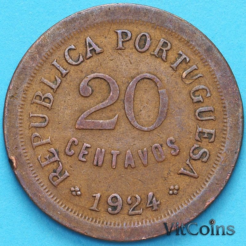 Монета Португалия 20 сентаво 1924 год.