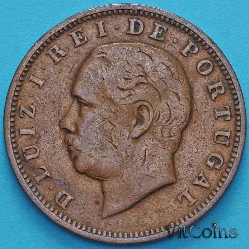 Монета Португалия 20 рейс 1884 год. 