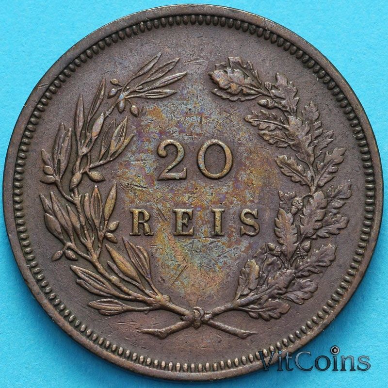 Монета Португалия 20 рейс 1892 год. №2