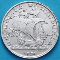 Португалия 10 эскудо 1954 год. Парусник. Серебро