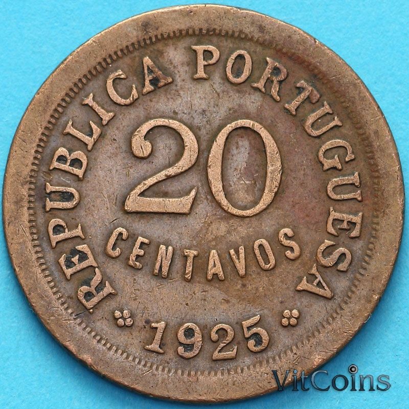 Монета Португалия 20 сентаво 1925 год.