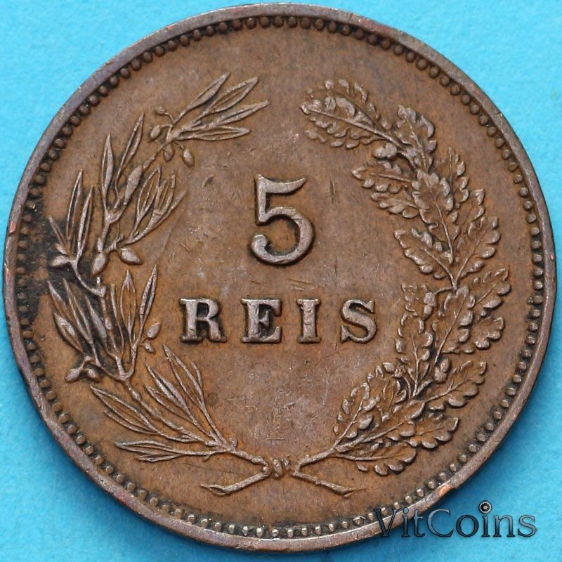 Монета Португалия 5 рейс 1906 год. №2