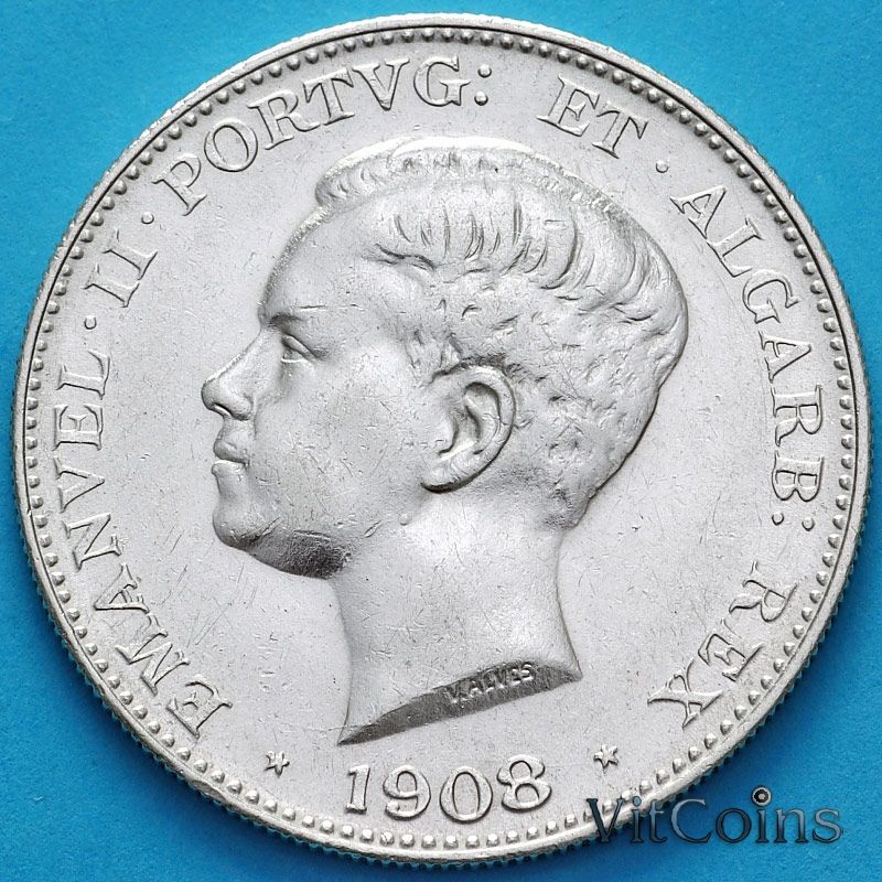 Монета Португалия 500 рейс 1908 год. 