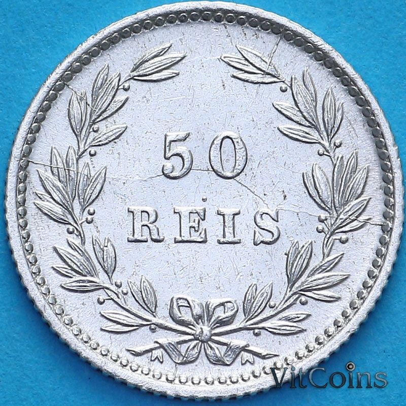 Монета Португалия 50 рейс 1889 год. №1