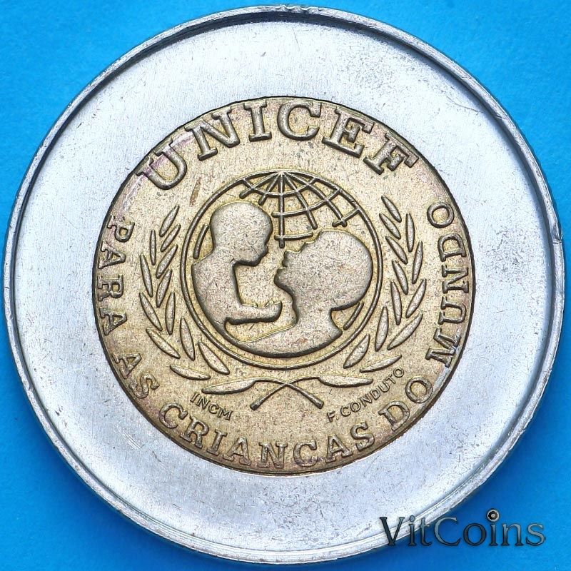Монета Португалия 100 эскудо 1999 год. ЮНИСЕФ. Ошибка