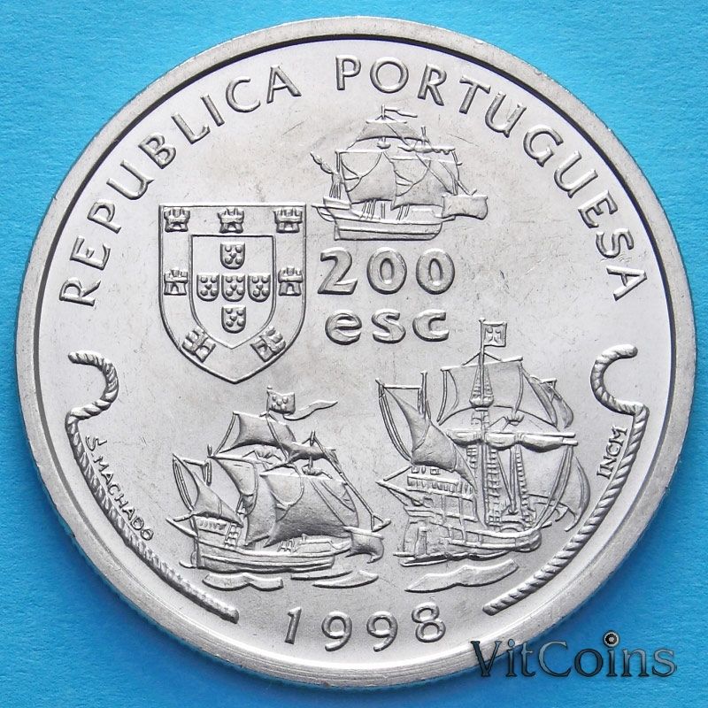 Монета Португалии 200 эскудо 1998 год. Васко да Гама.