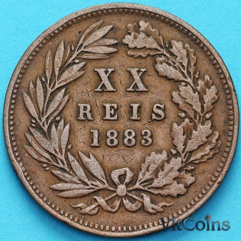 Монета Португалия 20 рейс 1883 год. №2