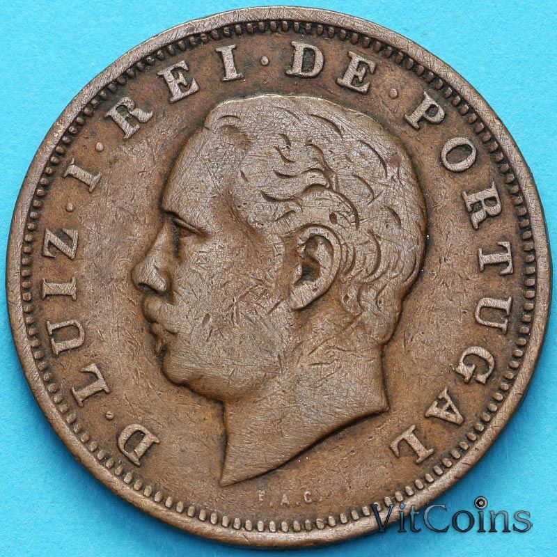 Монета Португалия 20 рейс 1883 год. №2
