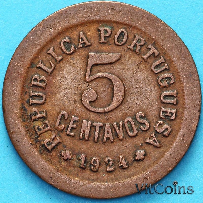 Монета Португалия 5 сентаво 1924 год.