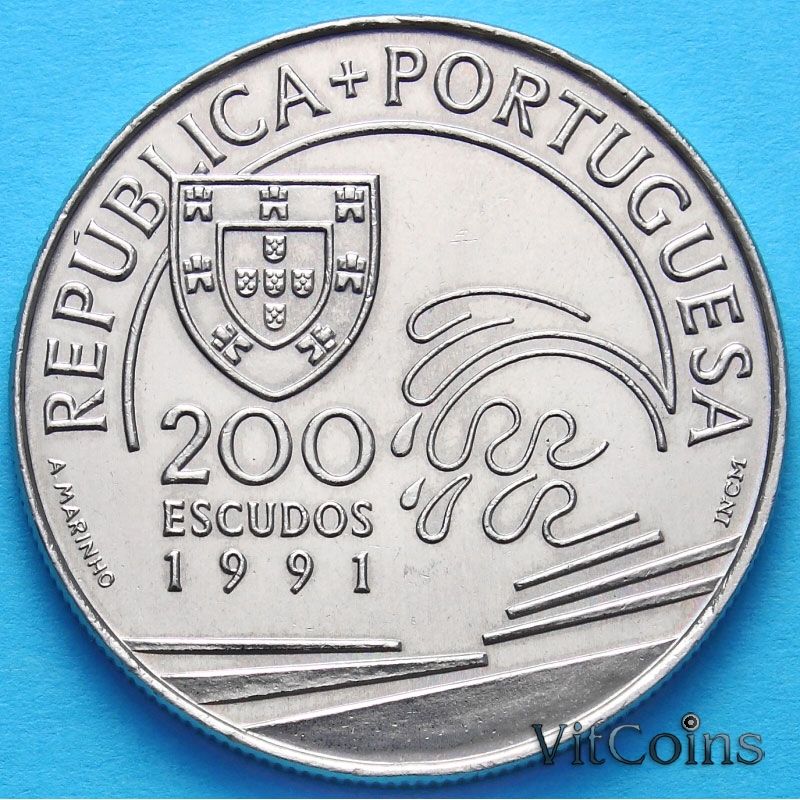 Монета Португалии 200 эскудо 1991 год. Колумб.