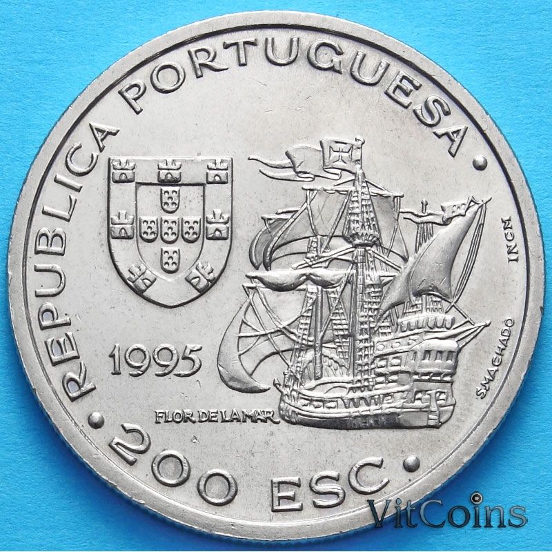 Монета Португалии 200 эскудо 1995 год. 480 лет со дня смерти Афонсу де Албукерки Монета Португалии 200 эскудо 1995 год. 480 лет со дня смерти Афонсу де Албукерки