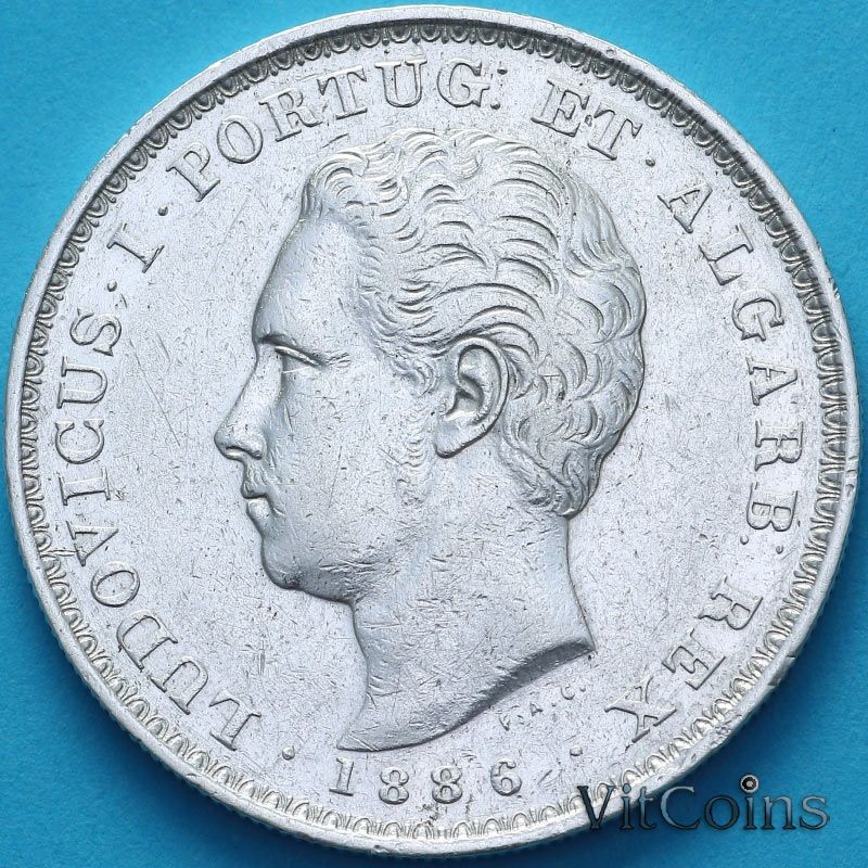 Монета Португалия 500 рейс 1886 год. Луиш I
