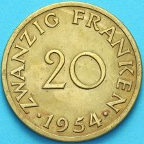 Германия, Саар 20 франков 1954 год. 