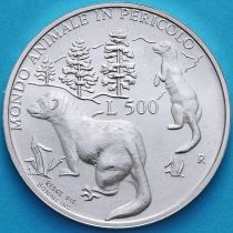 Сан Марино 500 лир 1993 год. Лесные хорьки. Серебро.