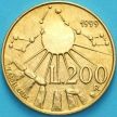 Монета Сан Марино 200 лир 1999 год. Солнце и созвездия над Стоунхенджем.