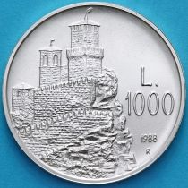 Сан Марино 1000 лир 1988 год. Крепость Гуаита. Серебро.