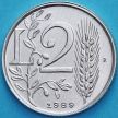 Монета Сан Марино 2 лиры 1989 год. Стебель пшеницы и оливковая ветвь 