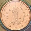 Монета Сан Марино 1 евроцент 2010 год.  BU