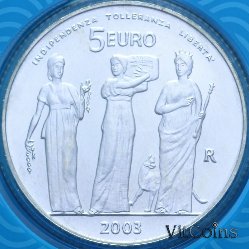 Монета Сан Марино 5 евро 2003 год. Три грации