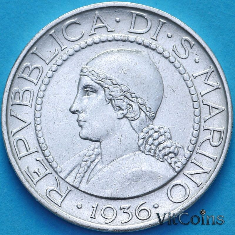 Монета Сан Марино 5 лир 1936 год Монета Сан Марино 5 лир 1936 год