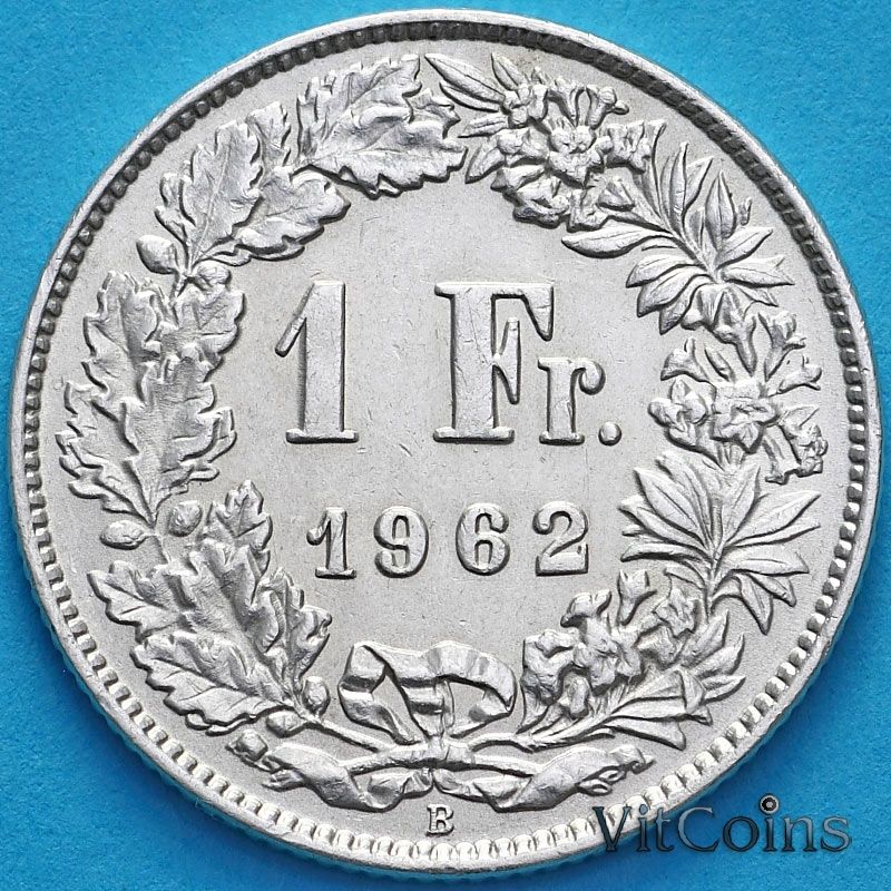 Монета Швейцария 1 франк 1961 год. Серебро.