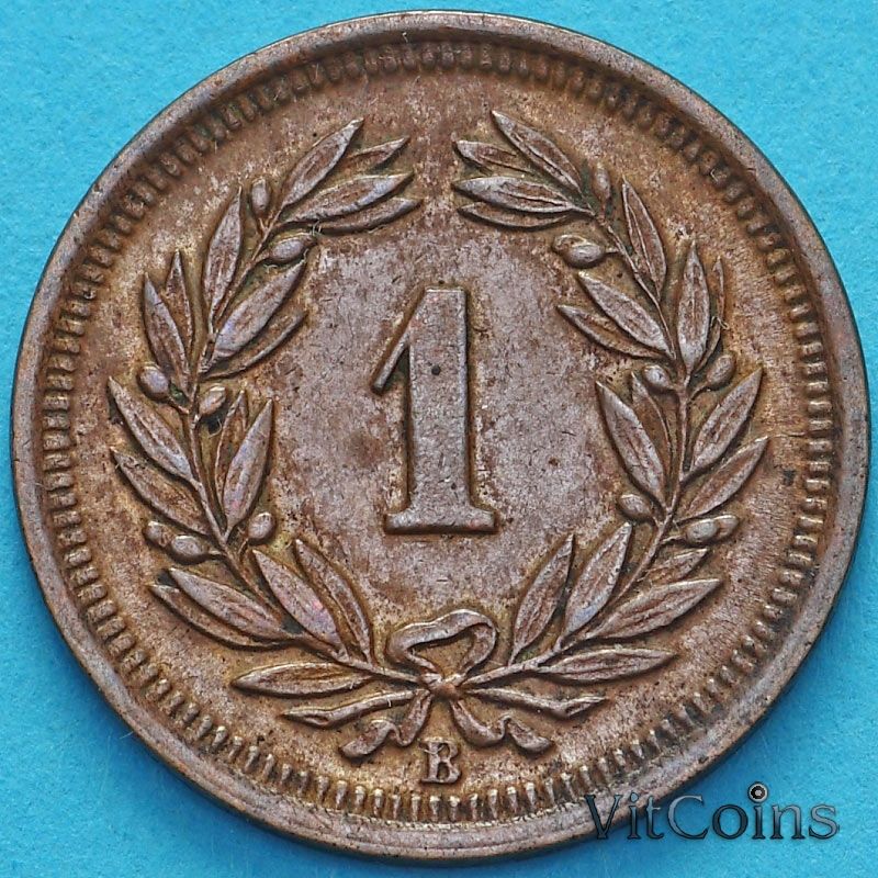 Монета Швейцария 1 раппен 1925 год.